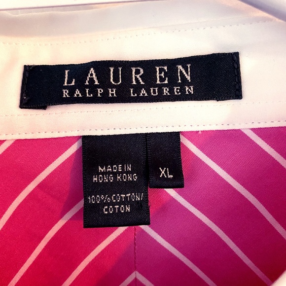 LAUREN RALPH LAUREN WOMENS XL PINK & WHITE STRIPE - Picture 1 of 4